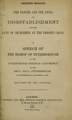 Cover for The danger and the evils of disestablishment and the duty of churchmen at the present crisis