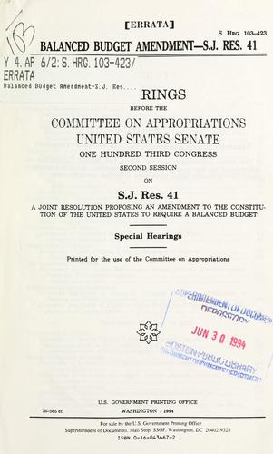 Cover for Balanced budget amendment--S.J. Res. 41