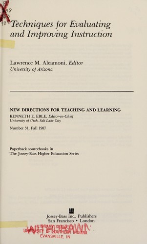 Cover for Techniques for Evaluating and Improving Instruction (New Directions for Teaching and Learning)
