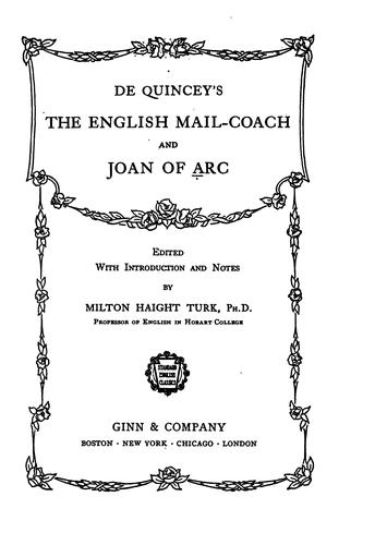 Cover for De Quincey's The English mail-coach and Joan of Arc