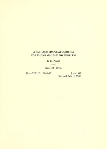 Cover for A fast and simple algorithm for the maximum flow problem