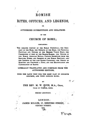 Cover for Romish Rites, Offices, and Legends, Or Authorised Superstitions and Idolatries of the Church of ...