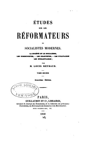 Cover for Études sur les réformateurs, ou socialistes modernes