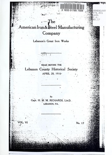 Cover for The American iron & steel manufacturing company, Lebanon's great iron works