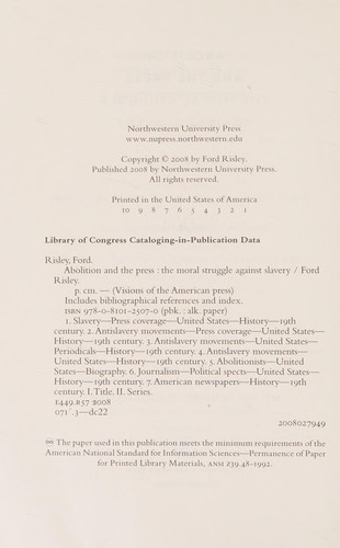 Cover for Abolition and the press
