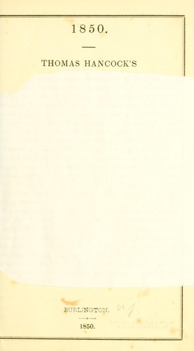 Cover for Thomas Hancock's [abridged catalogue of fruit, forest and ornamental trees and shrubs ; also green house plants, cultivated and for sale at his well known and established nurseries, at Ashton, Near Burlington, New Jersey]