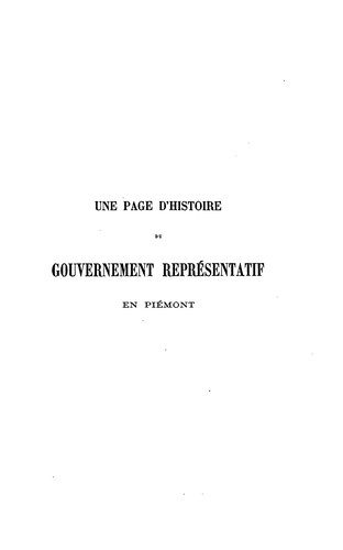 Cover for Une page d'histoire du gouvernement représentatif en Piémont