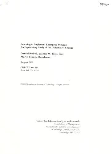 Cover for Learning to implement enterprise systems