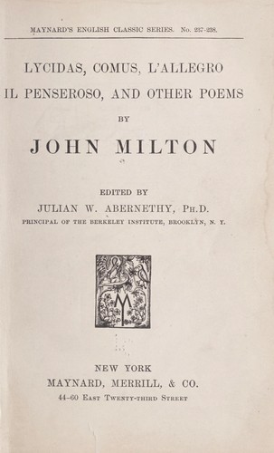 Cover for Lycidas, Comus, L'allegro, Il penseroso, and other poems