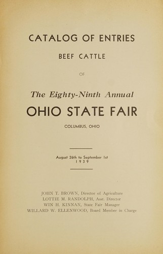 Cover for Catalog of entries, beef cattle of the Eighty-Ninth Annual Ohio State Fair