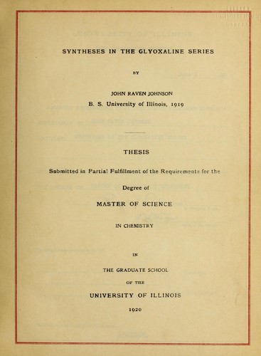 Cover for Synthesis in the glyoxaline series