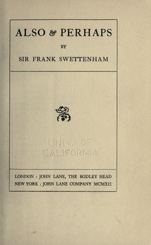 Cover for Also & perhaps