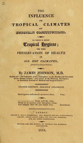 Cover for The influence of tropical climates on European constitutions