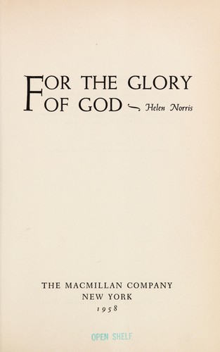 Cover for For the glory of God.