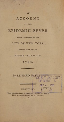 Cover for An account of the epidemic fever which prevailed in the city of New-York, during part of the summer and fall of 1795