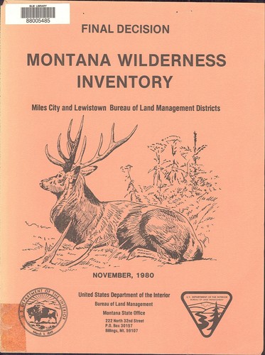 Cover for Montana intensive wilderness inventory proposed decision