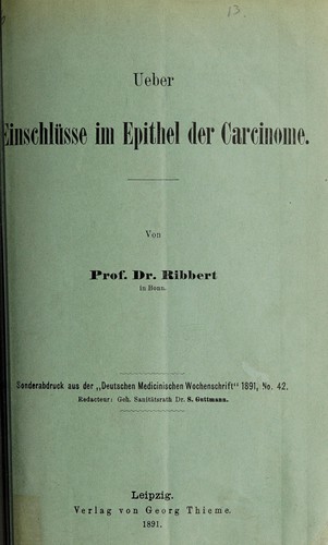 Cover for Ueber Einschlüsse im Epithel der Carcinome