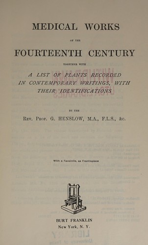 Cover for Medical works of the fourteenth century, together with a list of plants recorded in contemporary writings