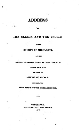 Cover for Address to the Clergy and the People of the County of Middlesex: Established June, A.D. 1817, in ...