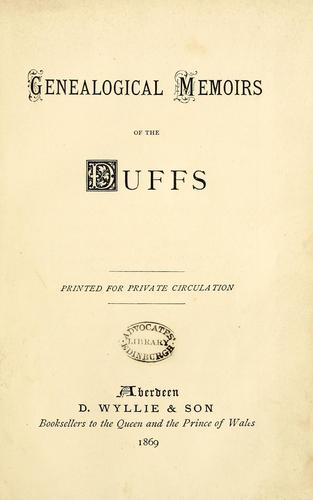 Cover for Genealogical memoirs of the Duffs