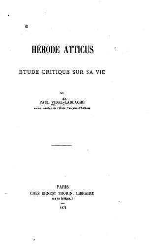 Cover for Hérode Atticus: étude critique sur sa vie ...