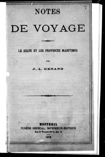 Cover for Notes de voyage