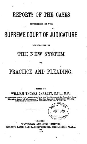 Cover for Reports of the Cases Determined in the Supreme Court of Judicature: Illustrative of the New ...