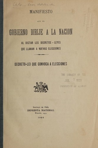 Cover for Manifiesto que el gobierno dirije a la nacion al dictar los decretos-leyes que llaman a nuevas elecciones, decreto-lei que convoca a elecciones