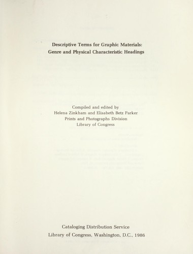 Cover for Descriptive terms for graphic materials