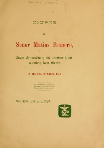 Cover for Dinner to Señor Matias Romero