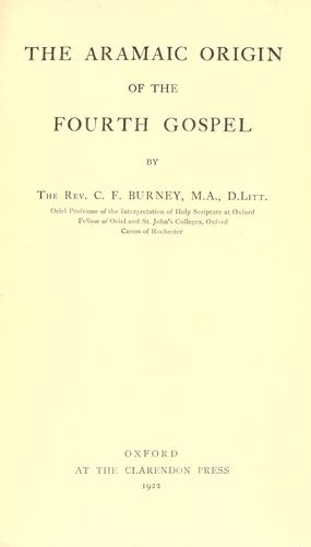 Cover for The Aramaic origin of the Fourth gospel.