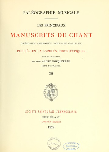 Cover for Paléographie musicale