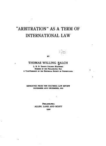 Cover for "Arbitration" as a term of international law
