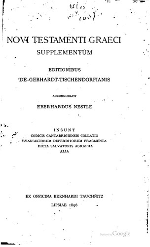 Cover for Novi testamenti graeci supplementum