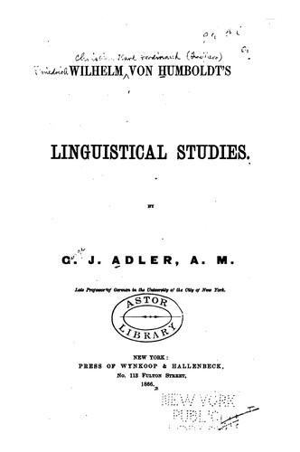 Cover for Wilhelm von Humboldt's linguistical studies.