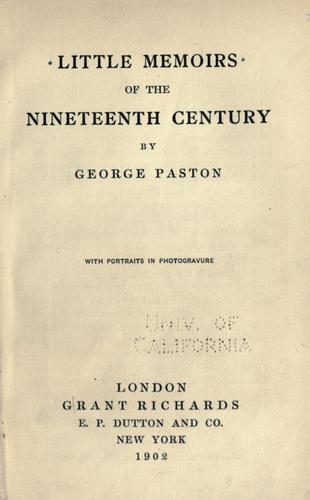 Cover for Little memoirs of the nineteenth century