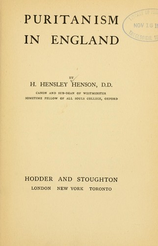 Cover for Puritanism in England