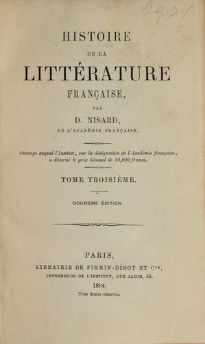 Cover for Histoire de la littérature française