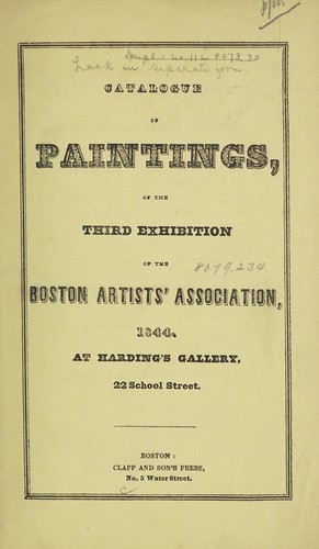 Cover for Catalogue of paintings, of the third exhibition of the Boston Artists' Association, 1844