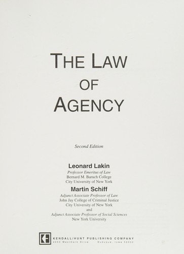 Cover for The Law of Agency