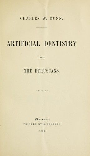 Cover for Artificial dentistry among the Etruscans.