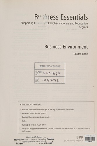 Cover for Business Essentials Business Environment
