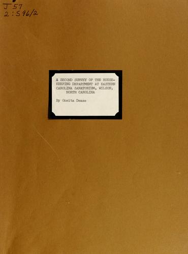 Cover for A second survey of the Housekeeping Department at Eastern Carolina Sanatorium, Wilson, North Carolina