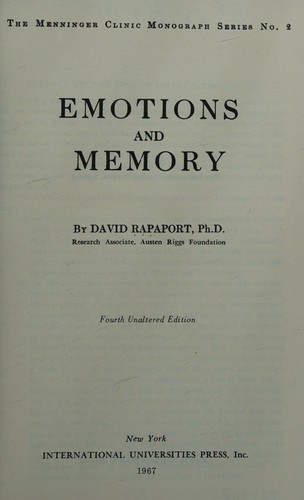 Cover for Emotions and Memory, The Menninger Clinic Monograph Series No. 2