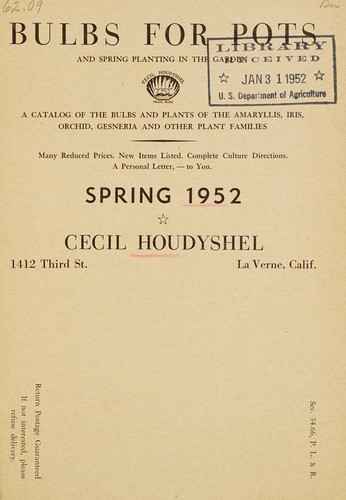 Cover for Bulbs for pots and spring planting in the garden, spring 1952