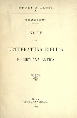 Cover for Note di letteratura biblica e cristiana antica.