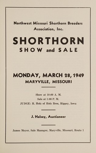 Cover for Northwest Missouri Shorthorn Breeders' Association, Inc., shorthorn show and sale