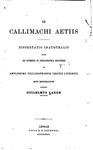 Cover for De Callimachi aetiis