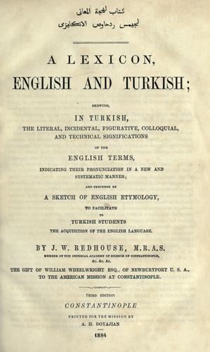 Cover for A lexicon, English and Turkish