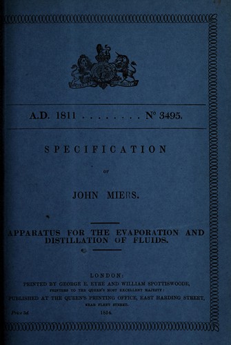 Cover for Specification of John Miers